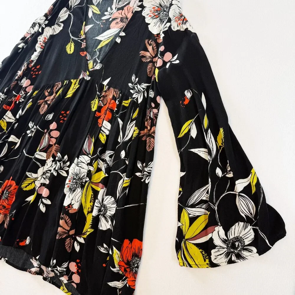 Free People | Babydoll Floral Long Sleeve Dress Tunic Top | Sz M - Picture 8 of 8